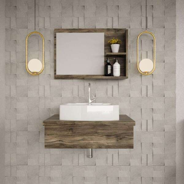 Conjunto Para Banheiro Bancada Com Cuba Aria 41 Retangular E