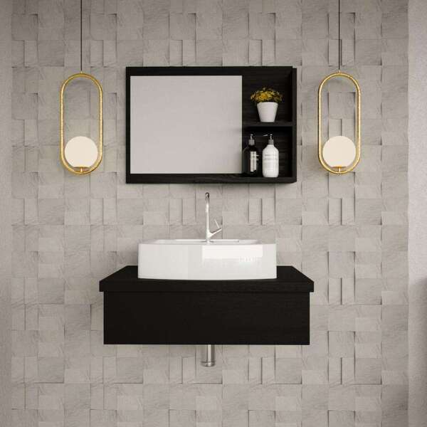 Conjunto Para Banheiro Bancada Com Cuba Aria 41 Retangular E