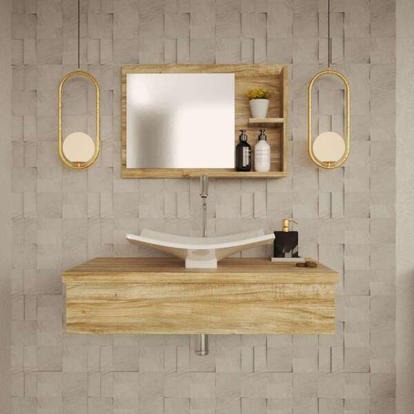 Conjunto Para Banheiro Bancada Com Cuba F44 Folha E Espelheir