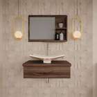 Conjunto Para Banheiro Bancada Com Cuba F44 Folha E Espelheir