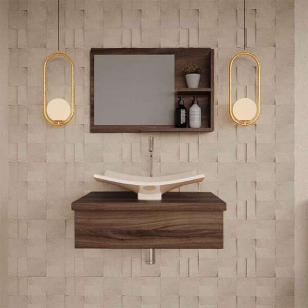 Conjunto Para Banheiro Bancada Com Cuba F44 Folha E Espelheir