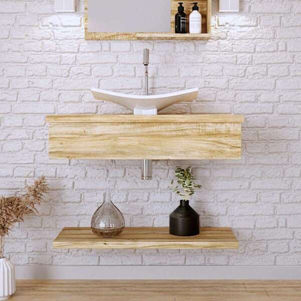 Conjunto Para Banheiro Bancada Com Cuba F44 Folha E Prateleir