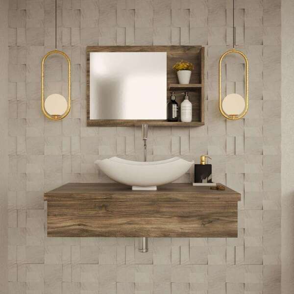 Conjunto Para Banheiro Bancada Com Cuba L42 Abaulada E Espelh