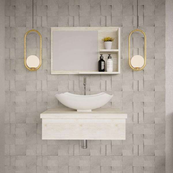 Conjunto Para Banheiro Bancada Com Cuba L42 Abaulada E Espelh