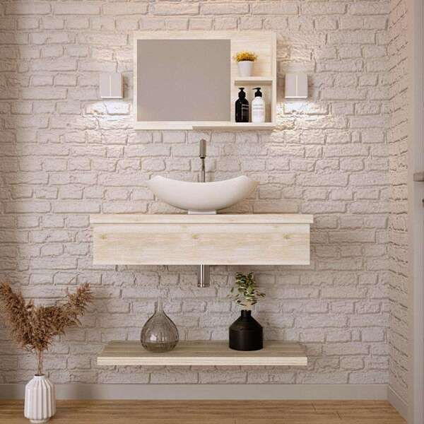 Conjunto Para Banheiro Bancada Com Cuba L42 Abaulada, Pratele