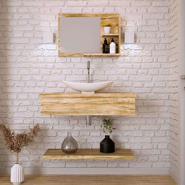 Conjunto Para Banheiro Bancada Com Cuba L45 Canoa, Prateleira