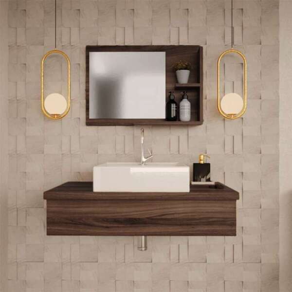 Conjunto Para Banheiro Bancada Com Cuba Q39 Quadrada E Espelh