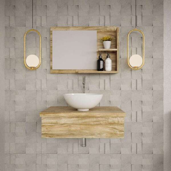 Conjunto Para Banheiro Bancada Com Cuba R30 Redonda E Espelhe