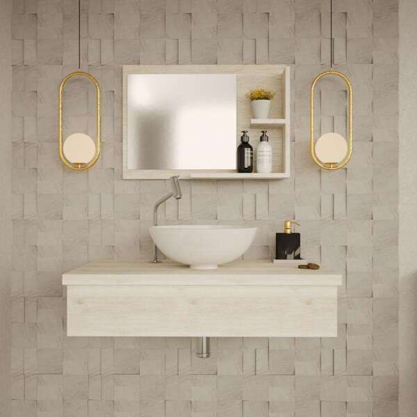 Conjunto Para Banheiro Bancada Com Cuba R35 Redonda E Espelhe