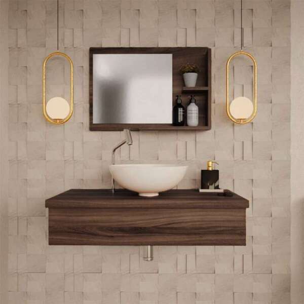 Conjunto Para Banheiro Bancada Com Cuba R35 Redonda E Espelhe