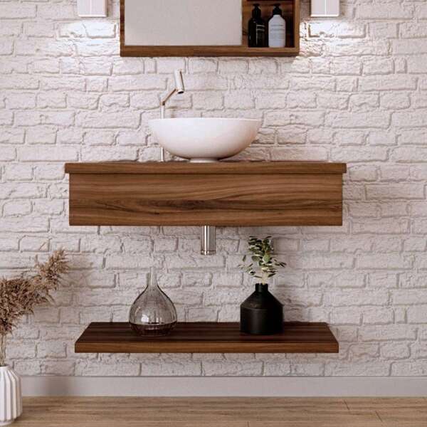 Conjunto Para Banheiro Bancada Com Cuba R35 Redonda E Pratele