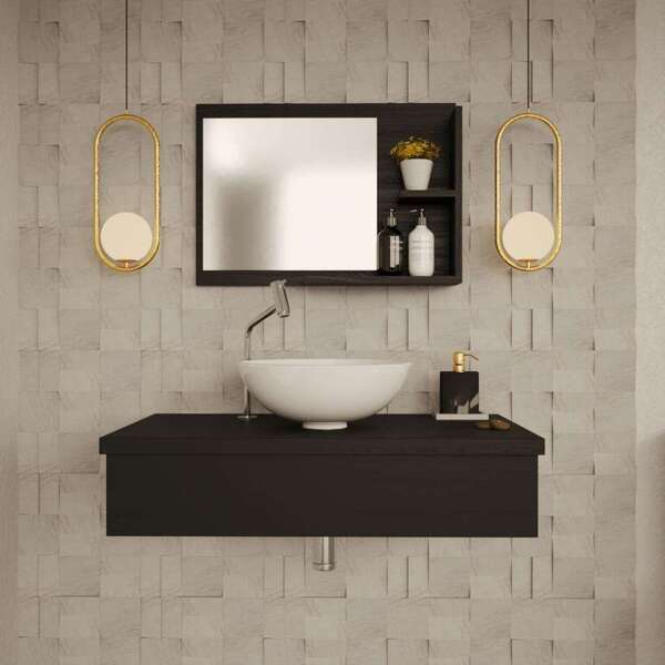 Conjunto Para Banheiro Bancada Com Espelheira City 802 Preto