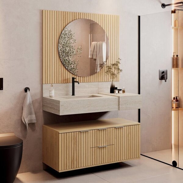 Conjunto Para Banheiro Bancada Em Porcelanato Com Cuba Esculpida
