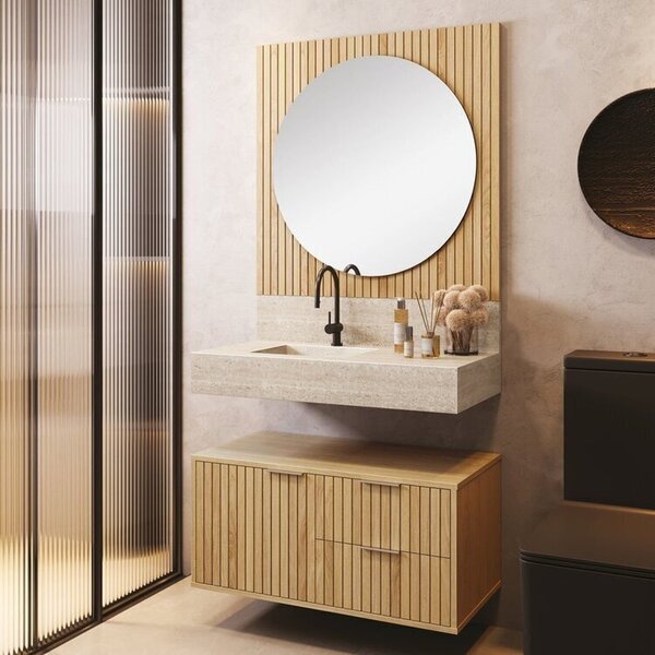 Conjunto Para Banheiro Bancada Em Porcelanato Com Cuba Esculpida