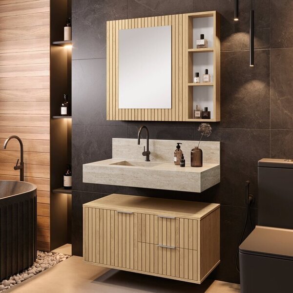 Conjunto Para Banheiro Bancada Em Porcelanato Com Cuba Esculp