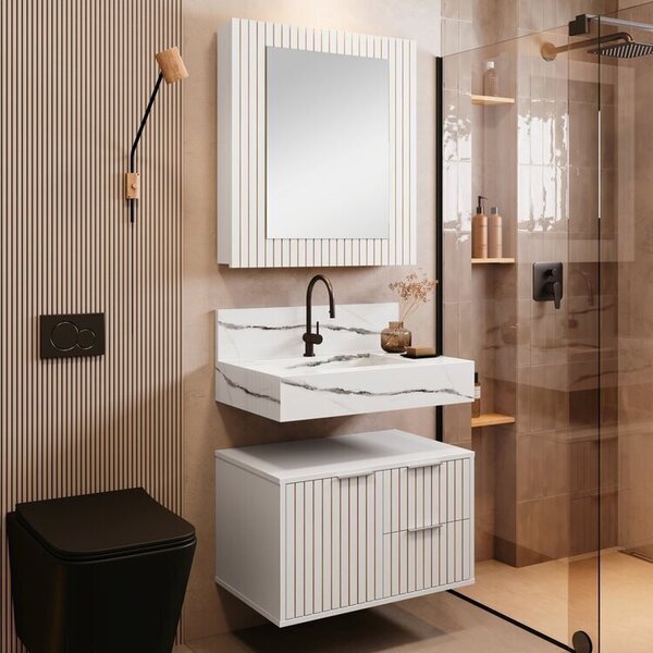 Conjunto Para Banheiro Bancada Em Porcelanato Com Cuba Esculp