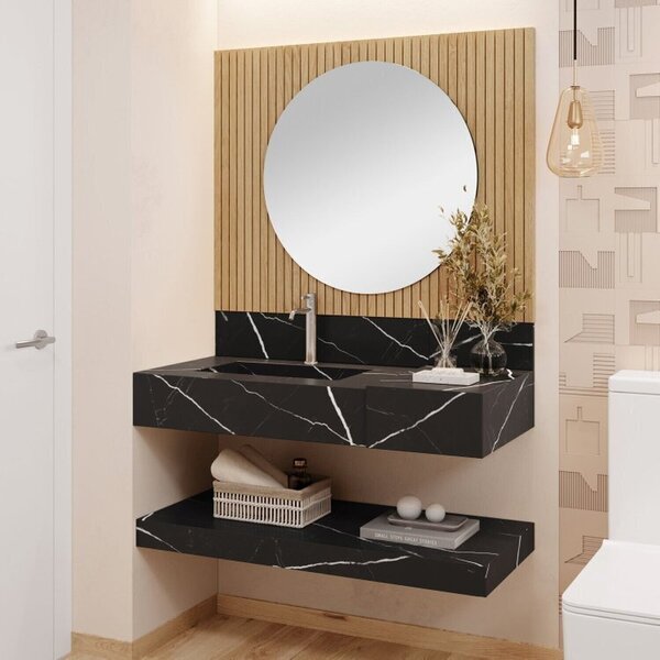 Conjunto Para Banheiro Bancada Em Porcelanato Com Cuba Esculp