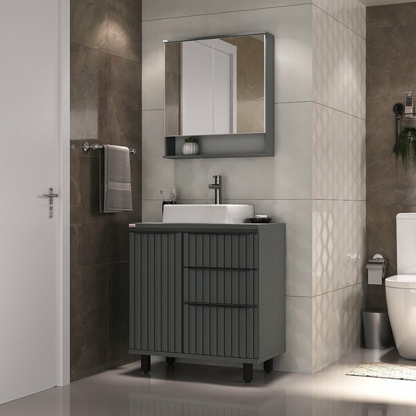 Conjunto Para Banheiro Cecília 80 Com Pés - Fabribam Chumbo/b