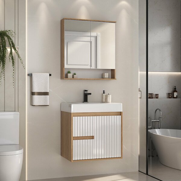 Conjunto Para Banheiro Clarice 60 Suspenso Lavatório E Espelh