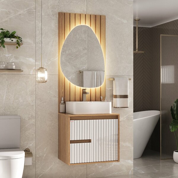 Conjunto Para Banheiro Clarice 60 Suspenso Painel Espelho Led