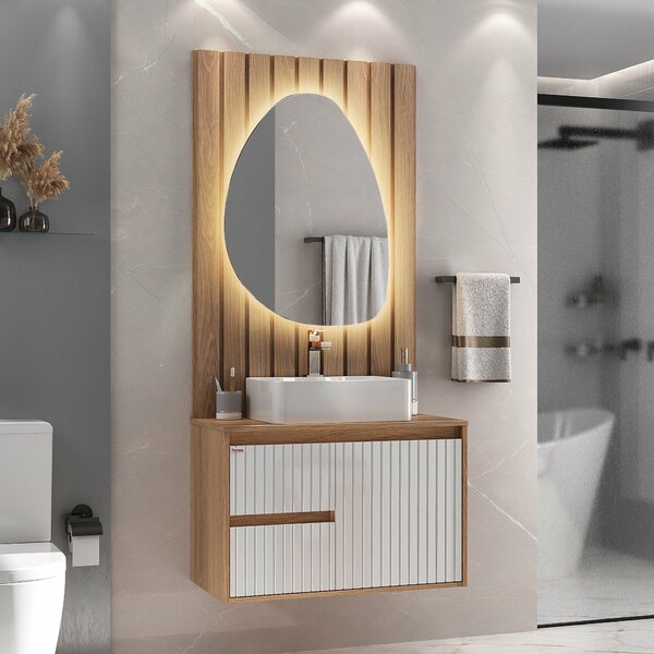 Conjunto Para Banheiro Clarice 80 Suspenso Painel Espelho Led