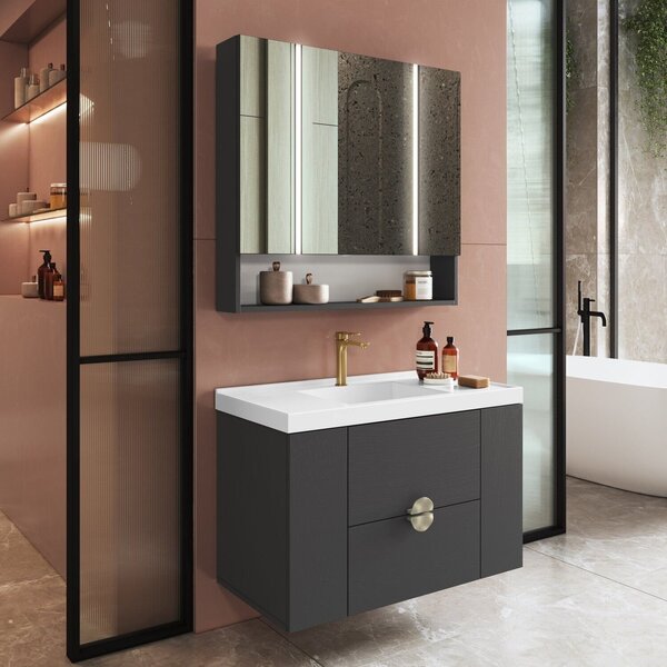 Conjunto Para Banheiro Com Cuba E Espelheira Yescasa Grafite