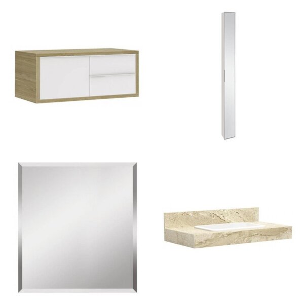 Conjunto Para Banheiro Com Espelho, Gabinete, Bancada Com Cub