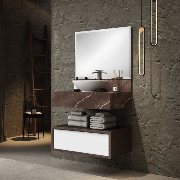 Conjunto Para Banheiro Com Espelho Gaveteiro Bancada Em Porce