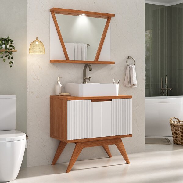 Conjunto Para Banheiro Completo Com Gabinete Madeira Maciça C