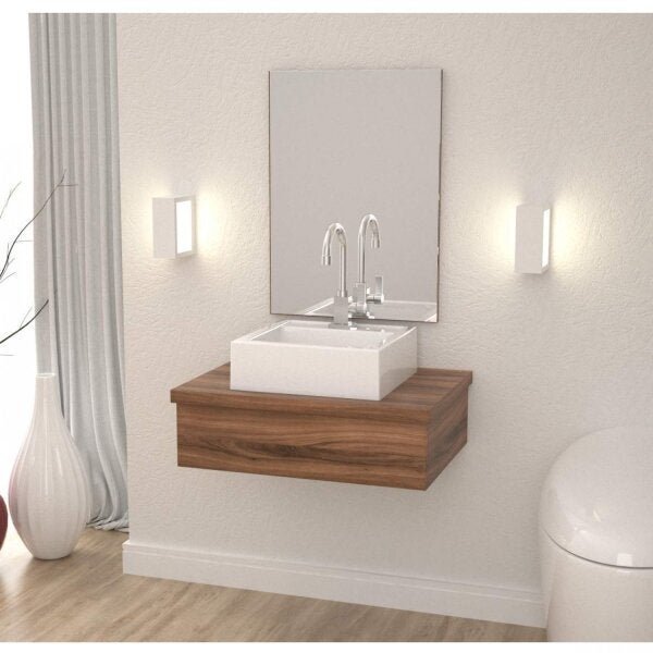 Conjunto Para Banheiro Gabinete 60cm Cuba Q35 E Espelheira 60