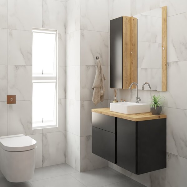 Conjunto Para Banheiro Gabinete 80cm 1 Porta 2 Gavetas Castel