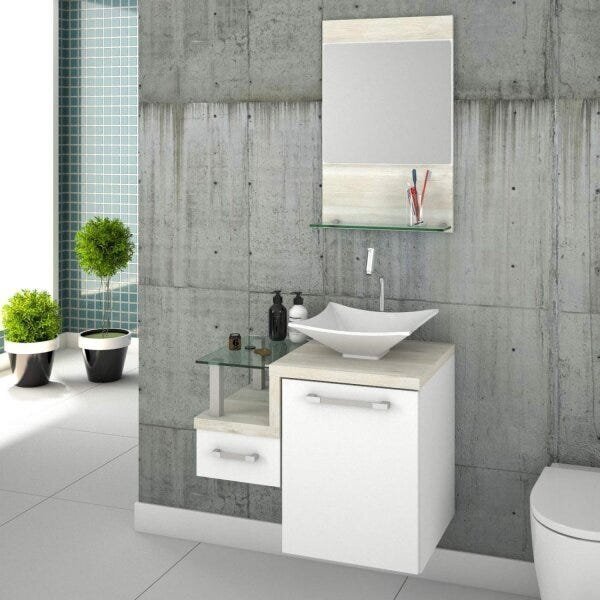 Conjunto Para Banheiro Gabinete Com Cuba De Apoio Folha L34 E