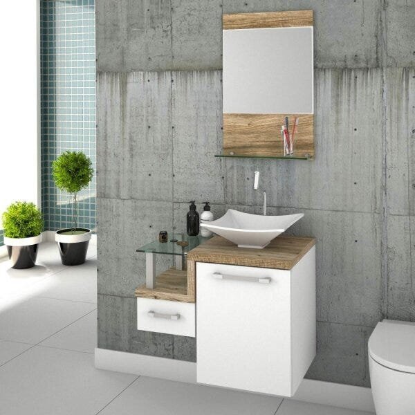 Conjunto Para Banheiro Gabinete Com Cuba De Apoio Folha L34 E