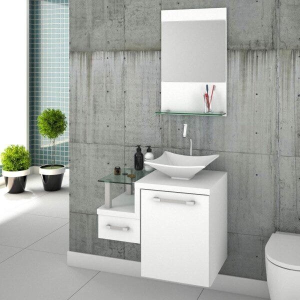 Conjunto Para Banheiro Gabinete Com Cuba De Apoio Folha L34 E