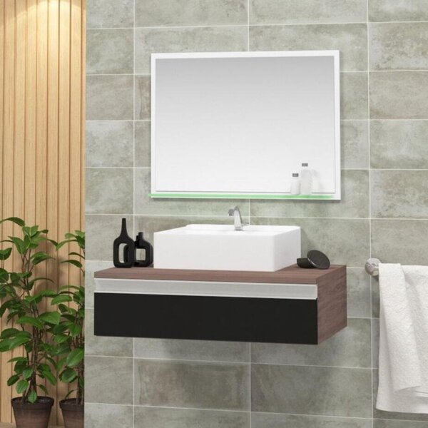 Conjunto Para Banheiro Gabinete Com Cuba E Espelheira 60cm Sa