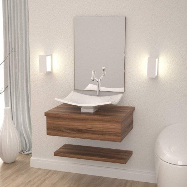 Conjunto Para Banheiro Gabinete Com Cuba F44 E Prateleira 605