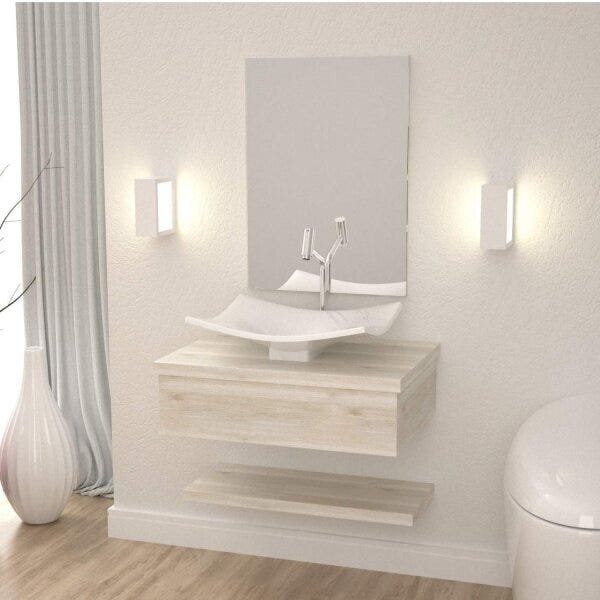 Conjunto Para Banheiro Gabinete Com Cuba F44 E Prateleira 605