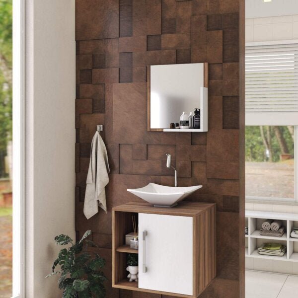 Conjunto Para Banheiro Gabinete Com Cuba Folha L34 E Espelhei