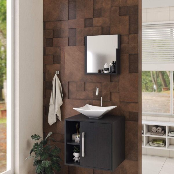 Conjunto Para Banheiro Gabinete Com Cuba Folha L34 E Espelhei