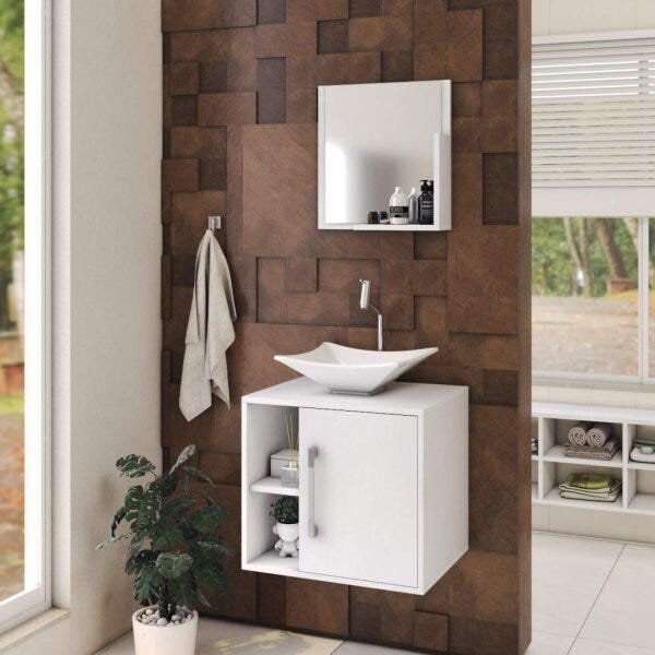 Conjunto Para Banheiro Gabinete Com Cuba Folha L34 E Espelhei