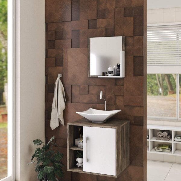 Conjunto Para Banheiro Gabinete Com Cuba Folha L34 E Espelhei