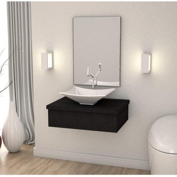 Conjunto Para Banheiro Gabinete Com Cuba Folha L38 E Espelhei