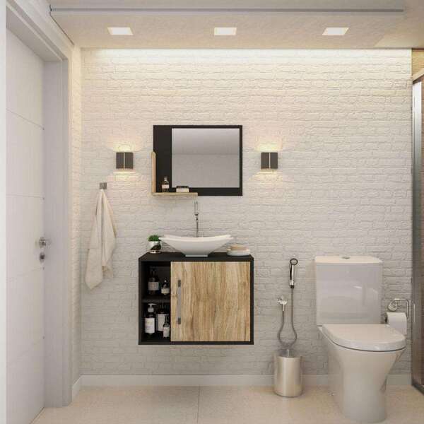 Conjunto Para Banheiro Gabinete Com Cuba Folha L38 E Espelhei