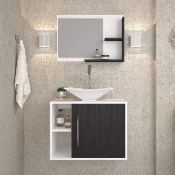 Conjunto Para Banheiro Gabinete Com Cuba Folha L38 E Espelhei