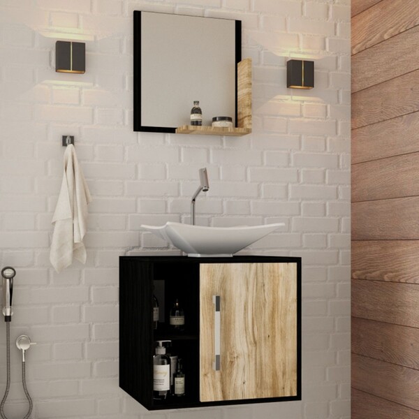 Conjunto Para Banheiro Gabinete Com Cuba Folha L38 E Espelhei