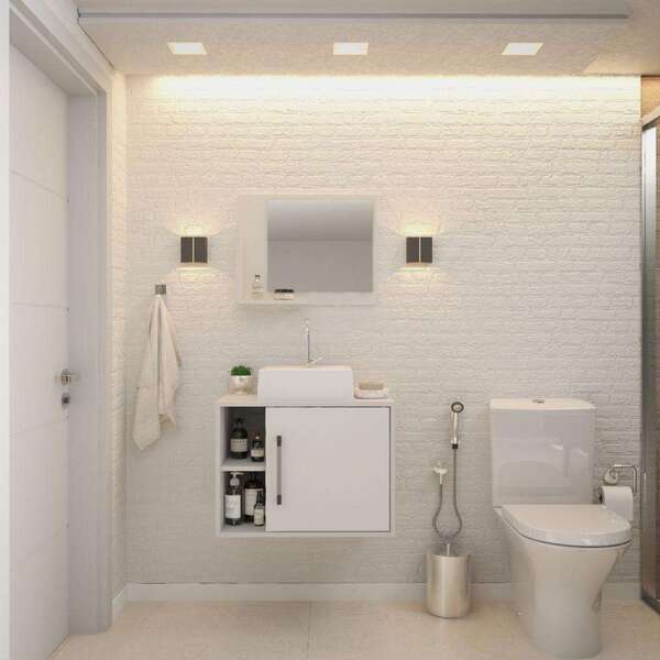 Conjunto Para Banheiro Gabinete Com Cuba Q32 E Espelheira Sof