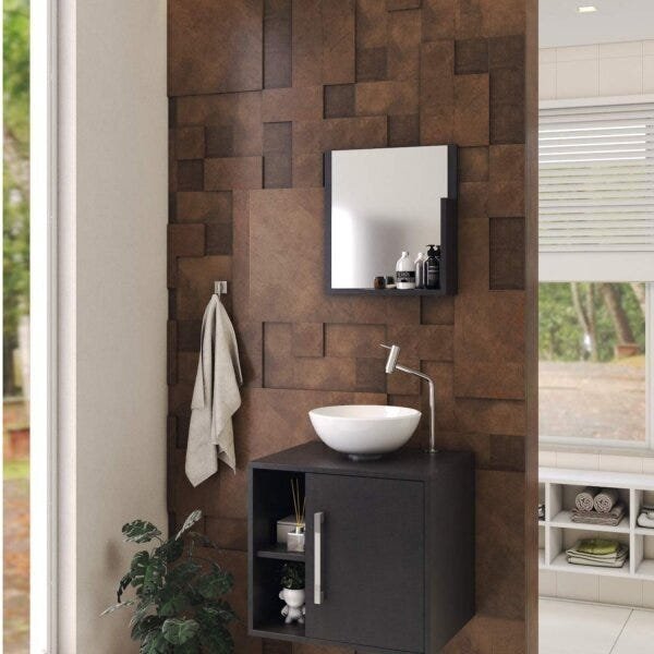 Conjunto Para Banheiro Gabinete Com Cuba Redonda R30 E Espelh