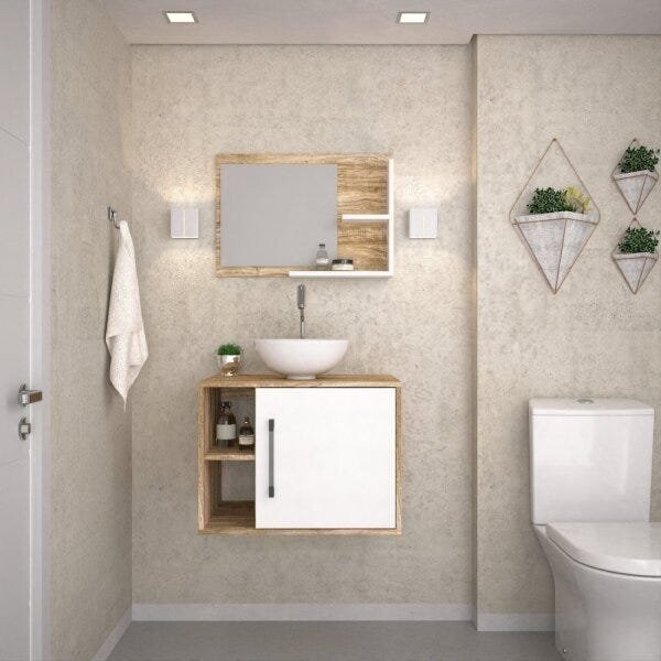 Conjunto Para Banheiro Gabinete Com Cuba Redonda R30 E Espelh