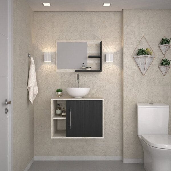 Conjunto Para Banheiro Gabinete Com Cuba Redonda R30 E Espelh