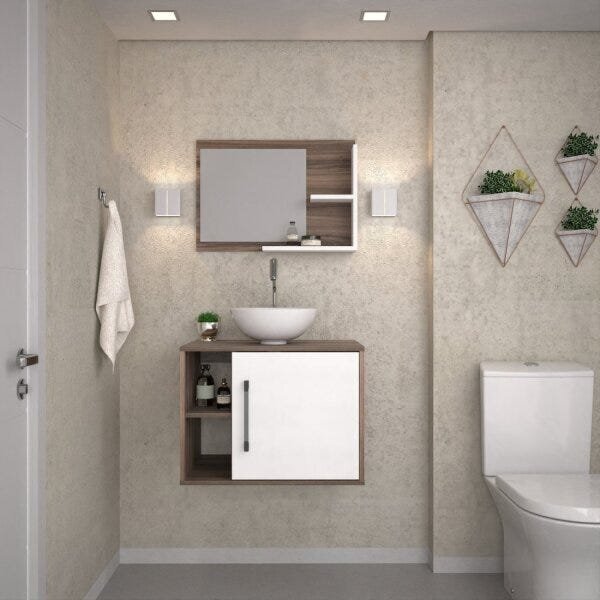 Conjunto Para Banheiro Gabinete Com Cuba Redonda R30 E Espelh